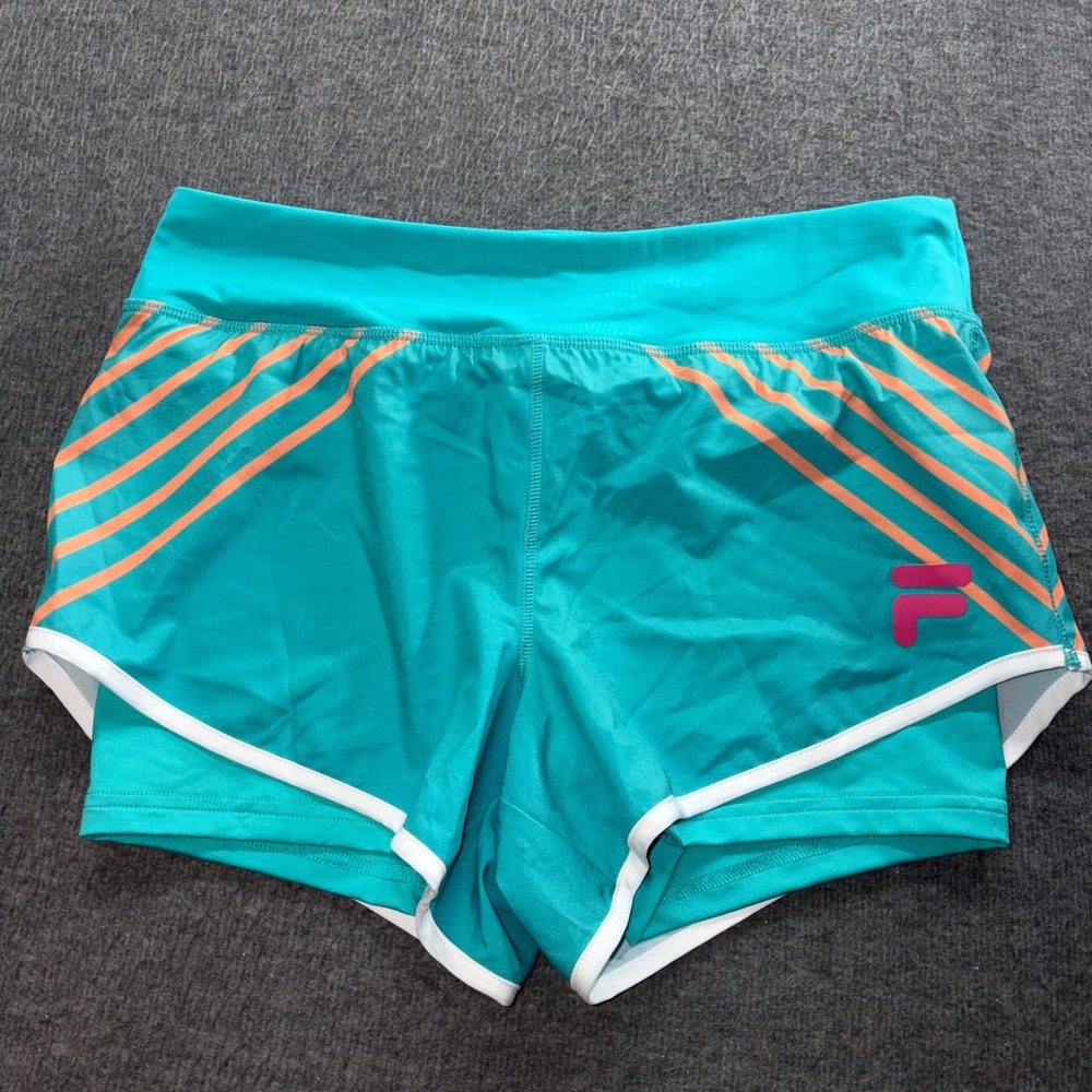 Christopher Bevans x Fila Irving Park Woven Shorts Teal Orange Stripe Small NWT
